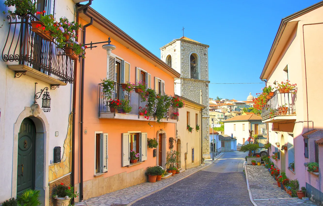 Фото обои улица, дома, Италия, Кампания, Фонтанароза