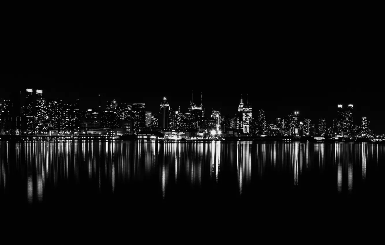 Фото обои World, New York, Reflection, Night City, City lights, Dark aesthetic