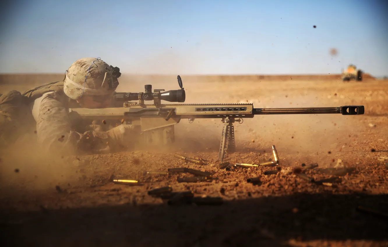 Фото обои солдат, оптика, снайпер, гильзы, M82, Barret