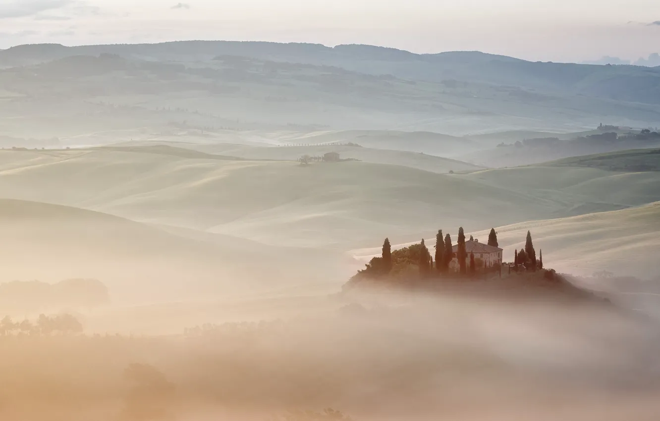 Фото обои Italy, Tuscany, Fog vs. Mist, Belvedere Villa