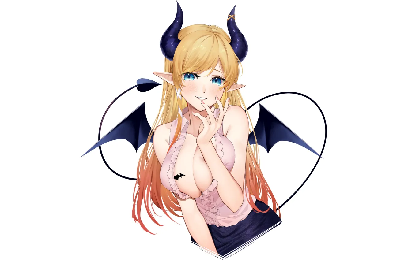 Фото обои girl, hot, sexy, horns, devil, boobs, anime, wings