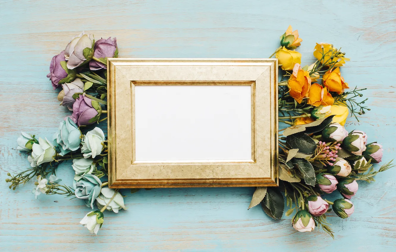 Фото обои цветы, рамка, Beautiful, Blue, flower, wood, flowers, background