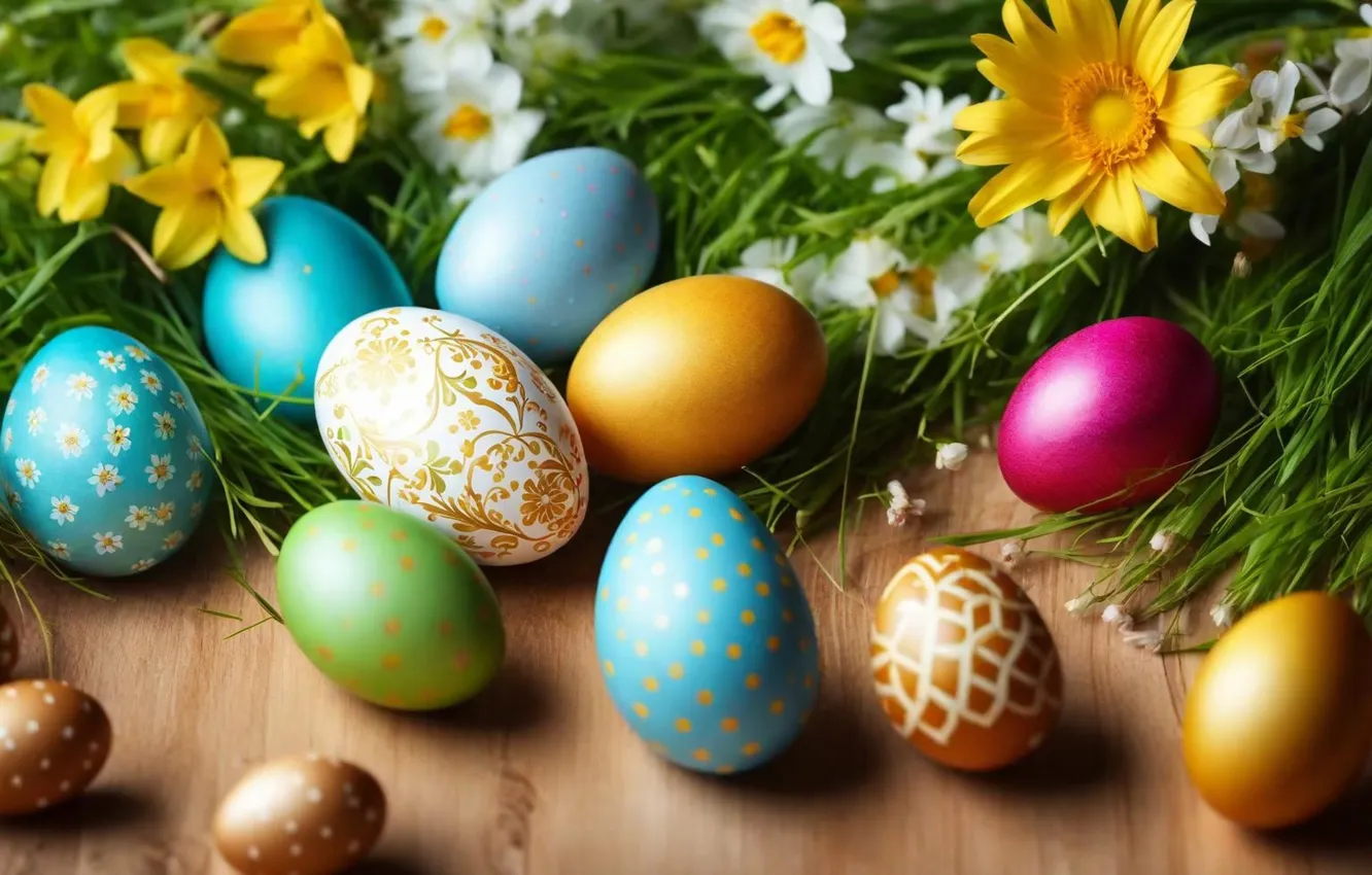 Фото обои цветы, яйца, весна, colorful, Пасха, happy, flowers, spring