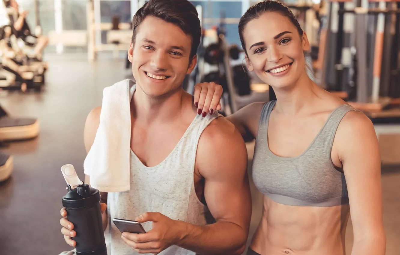Фото обои взгляд, поза, фигура, пара, фитнес, двое, muscle, мышцы