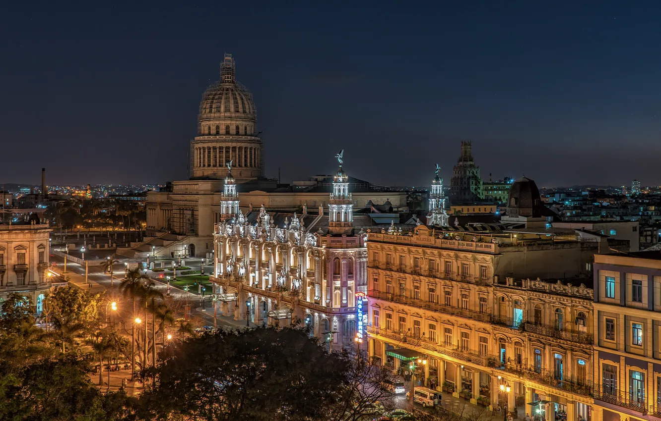 Фото обои ночь, огни, Куба, Havana, Гавана, Old Havana