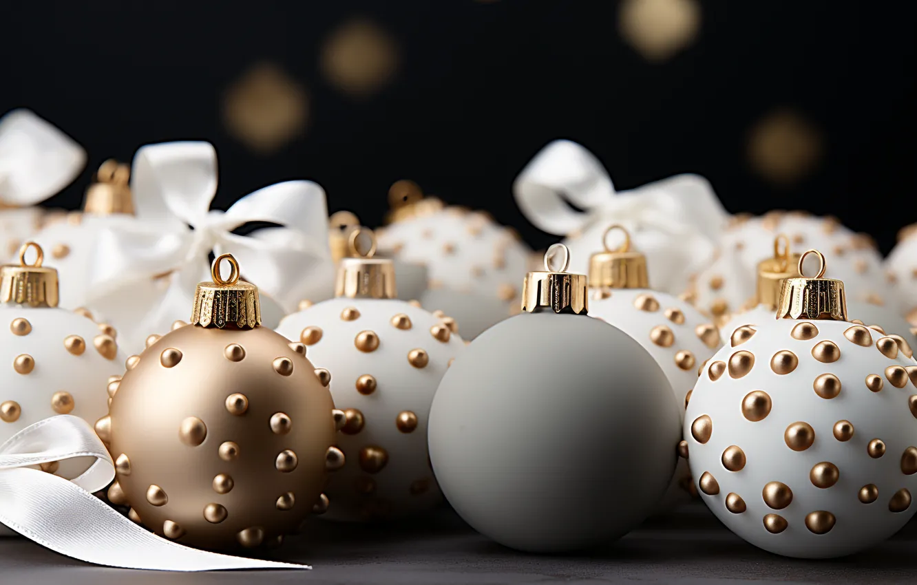 Фото обои шары, Новый Год, Рождество, silver, golden, white, new year, happy
