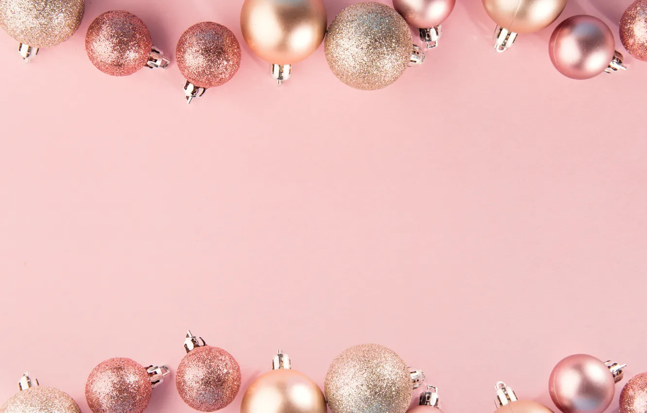 Фото обои украшения, шары, Новый Год, Рождество, Christmas, розовый фон, balls, pink