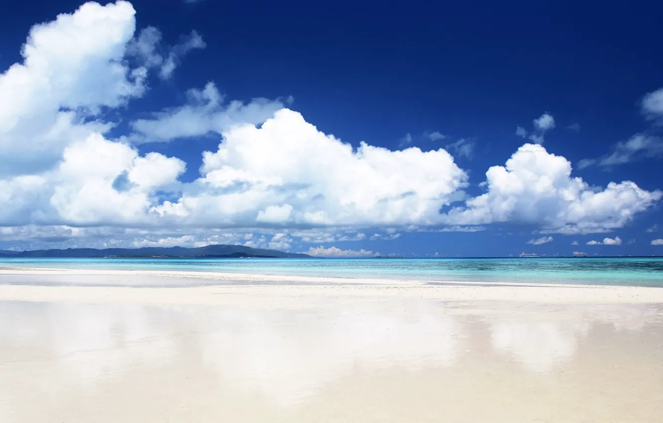 Фото обои песок, море, облака, берег