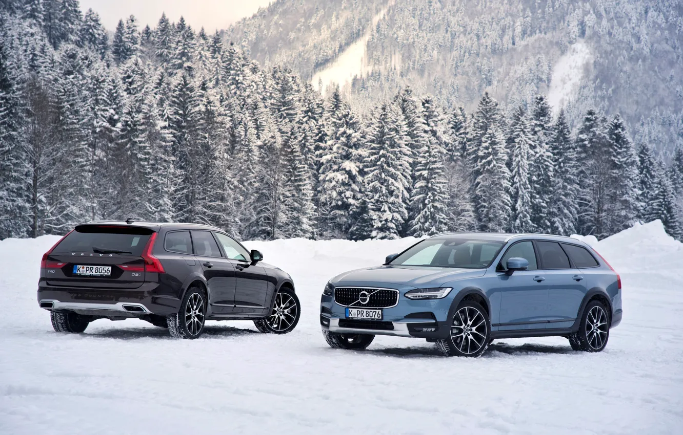 Фото обои Зима, Volvo, Снег, Автомобили, V90, 2016-17, Cross Country Worldwide
