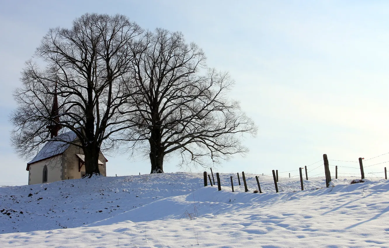 Фото обои зима, небо, пейзаж, храм