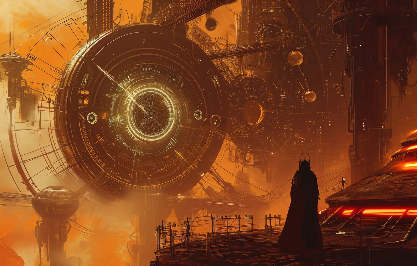 Фото обои lights, fantasy, science fiction, figure, sci-fi, steampunk, digital art, buildings