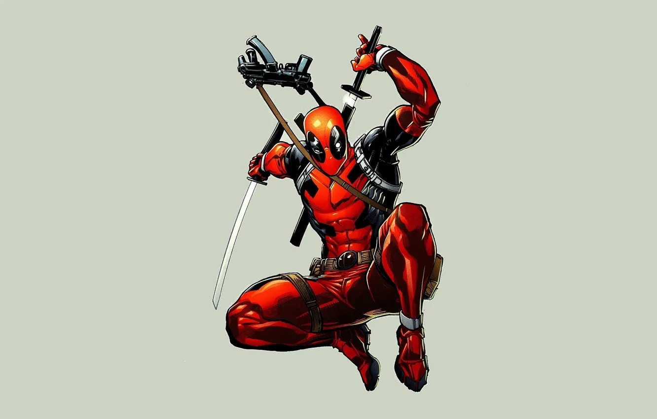 Фото обои красный, Deadpool, Дэдпул, катаны, comics, MARVEL, Уэйд Уилсон