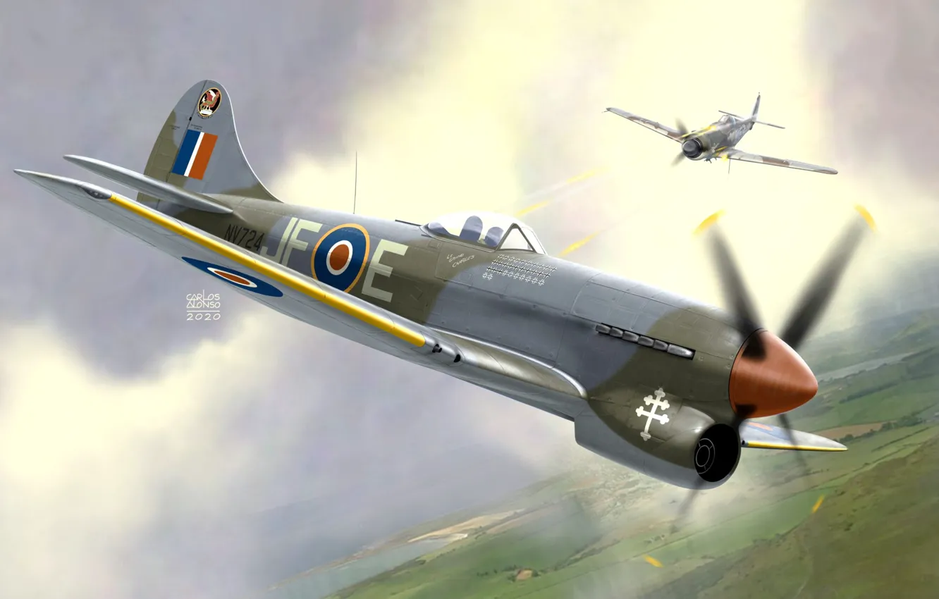 Фото обои Истребитель, RAF, Hawker Tempest, Tempest Mk.V, Боевой самолёт