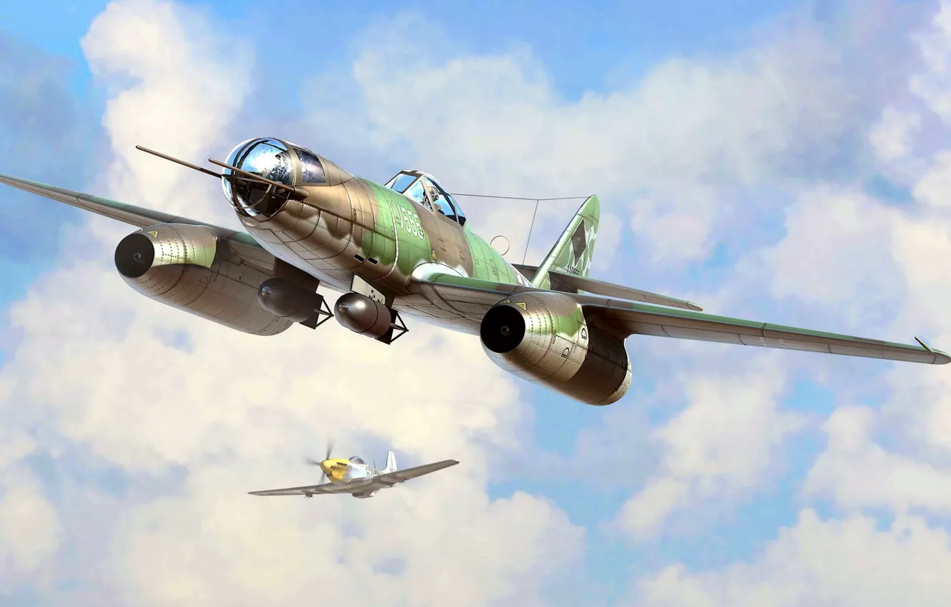 Фото обои Messerschmitt, истребитель-бомбардировщик, Luftwaffe, Опытный, Messerschmitt Me 262, Me-262A-2a/U2