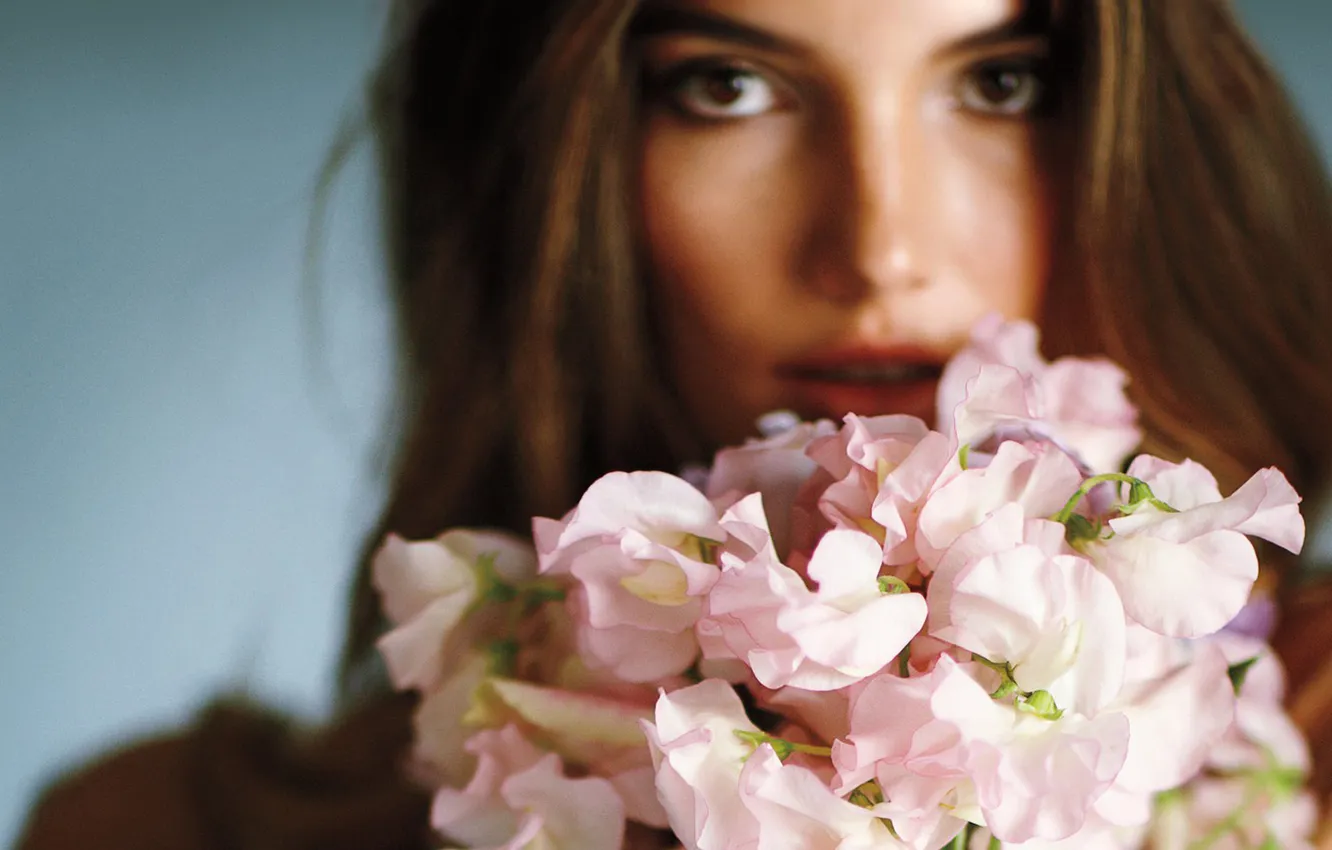 Фото обои взгляд, букет, flowers, Lily Aldrige