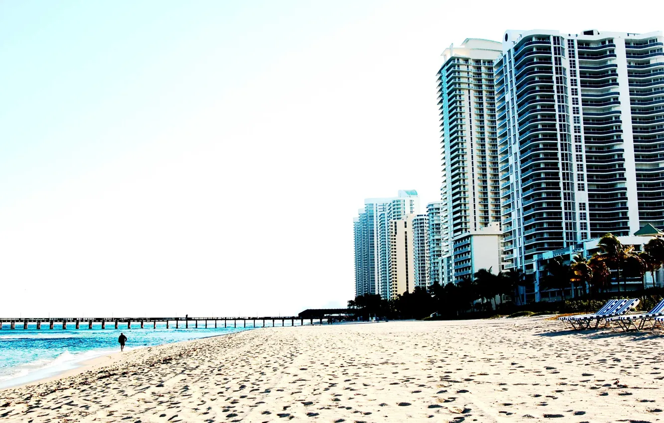 Фото обои песок, пляж, небо, здания, америка, сша, america, usa