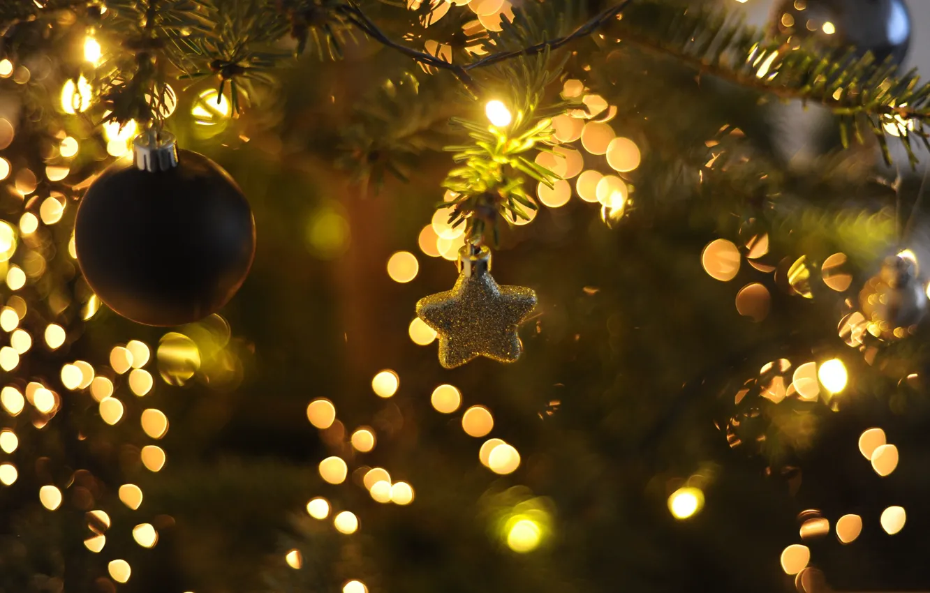 Фото обои украшения, праздник, звезда, елка, шарик, Рождество