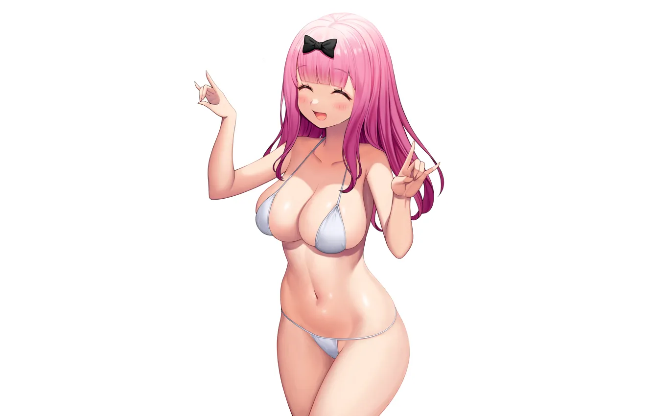 Фото обои girl, sexy, cleavage, pink hair, long hair, boobs, anime, beautiful