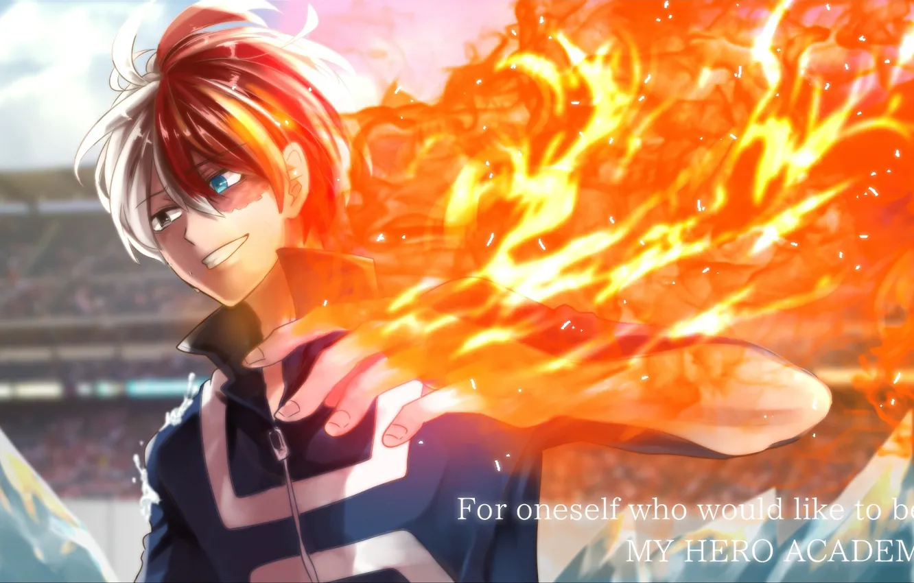 Фото обои огонь, пламя, аниме, арт, парень, Boku no Hero Academia, Моя геройская академия
