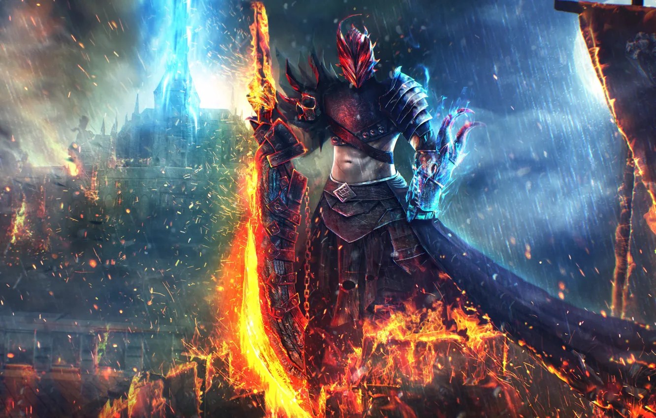 Фото обои огонь, меч, Guild Wars 2, art, Dragonhunter