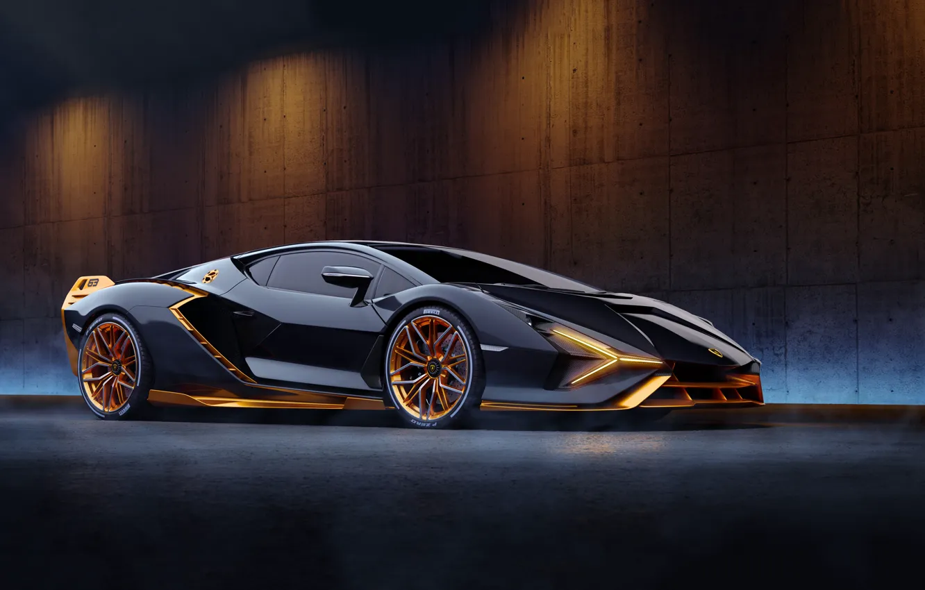 Фото обои supercar, Lamboghini, Sian, black&gold