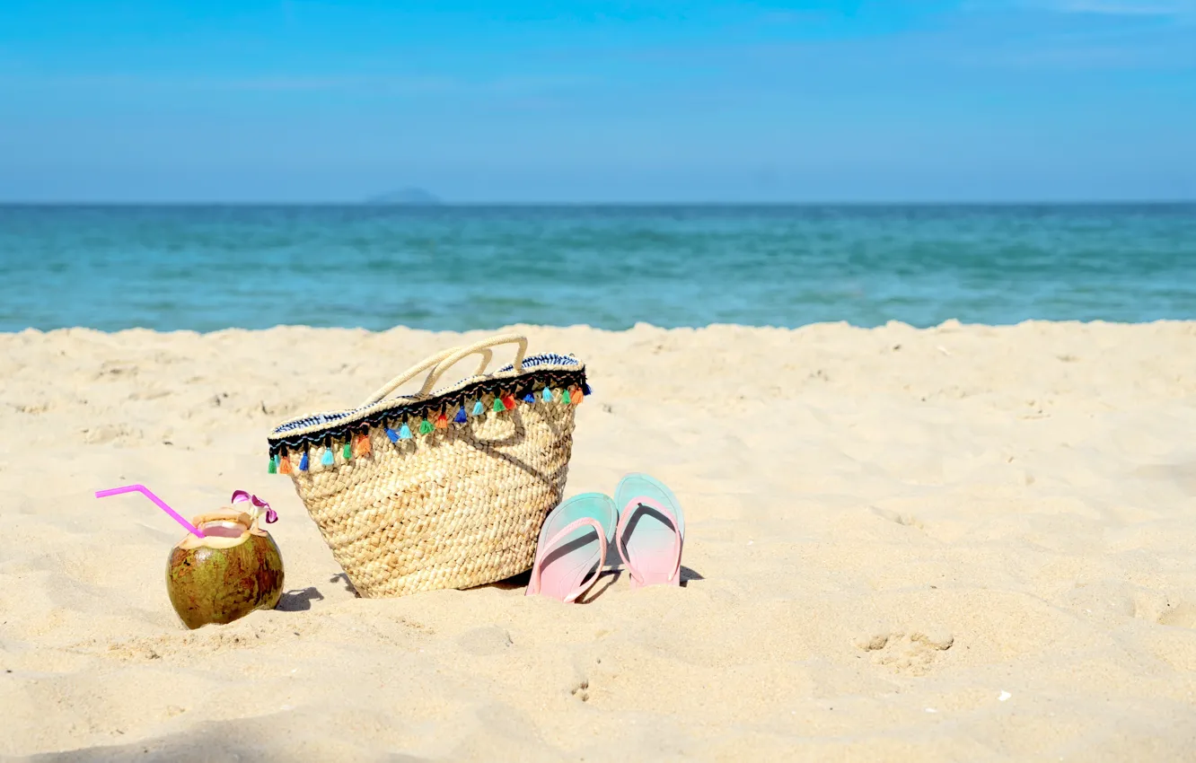 Фото обои песок, море, пляж, лето, небо, кокос, summer, beach