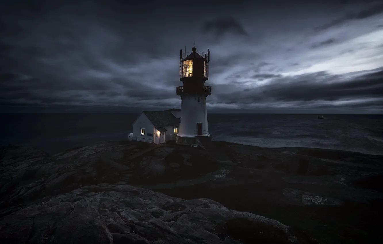 Фото обои ночь, маяк, Norway, Vest-Agder, Våge