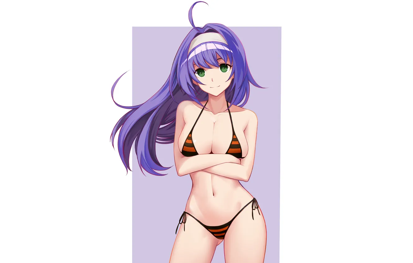 Фото обои girl, sexy, cleavage, green eyes, long hair, boobs, anime, Mia