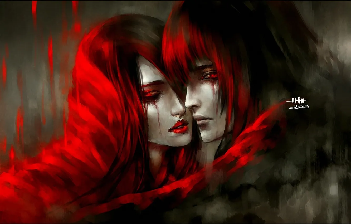 Фото обои девушка, кровь, арт, парень, Nanfe