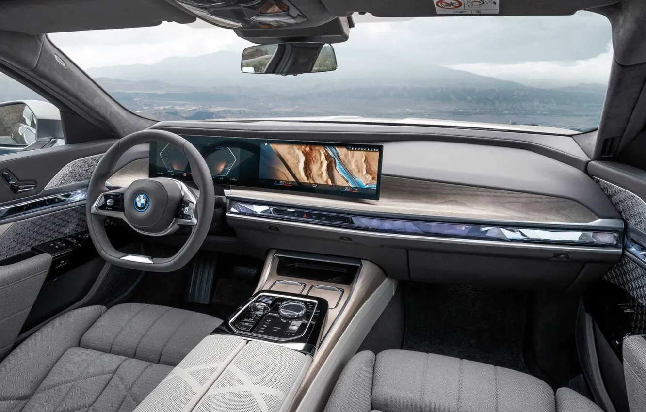 Фото обои руль, дисплей, салон автомобиля, BMW 7 Series, G70, G71, i70