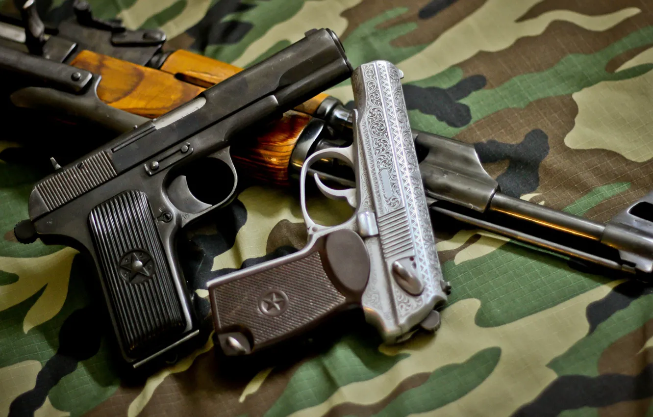 Фото обои Пистолет, gun, pistol, Автомат, weapon, гравировка, Калашников, Калаш