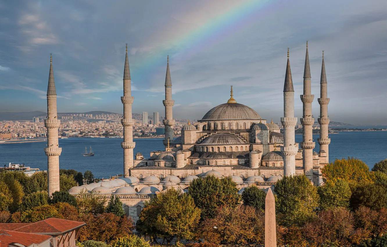Фото обои Башня, Стамбул, Турция, Мечеть, Blue Mosque