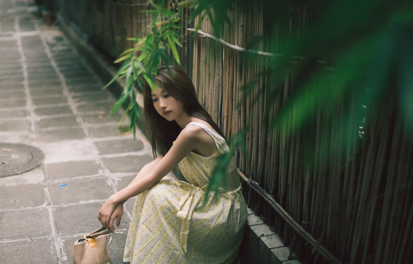 Фото обои Beautiful, Asian, Model, Woman, Cute, Pretty, Sitting, Outdoor