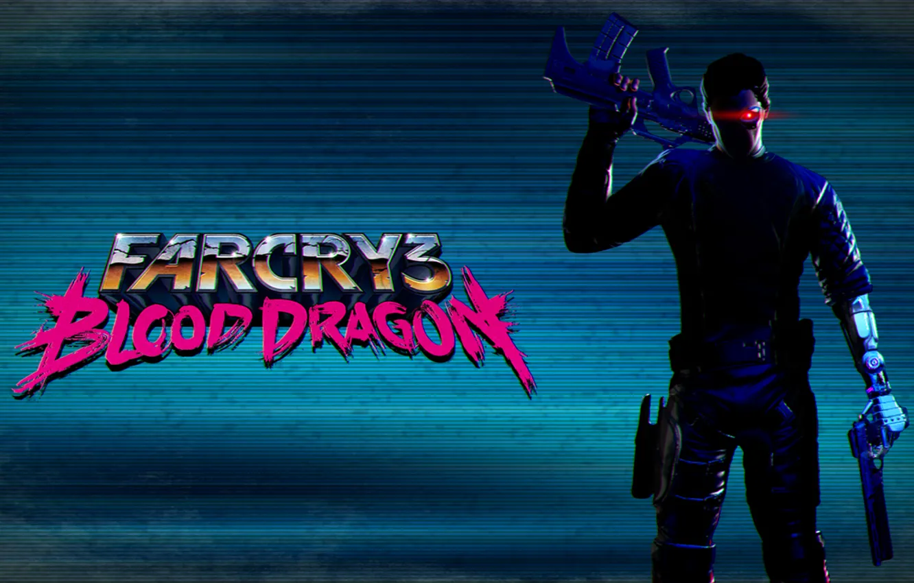 Фото обои глаз, пистолет, автомат, far cry 3 blood dragon, кибер рука