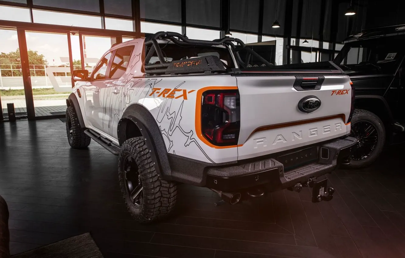 Фото обои тюнинг, Форд, вид сзади, Raptor, пикап, Ford Ranger, T-REX, 2023