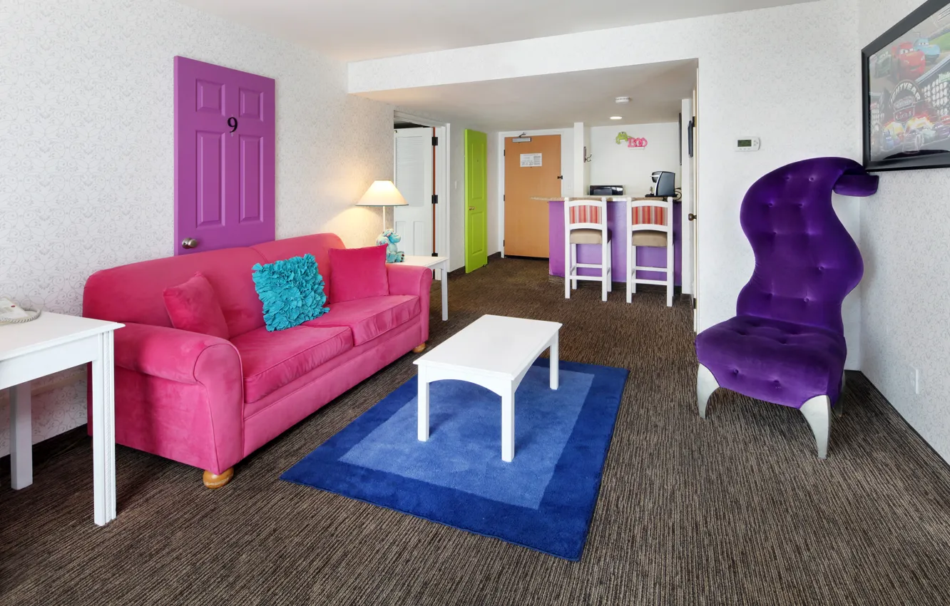 Фото обои цвета, дизайн, диван, дверь, Design, спальня, Interior, Living