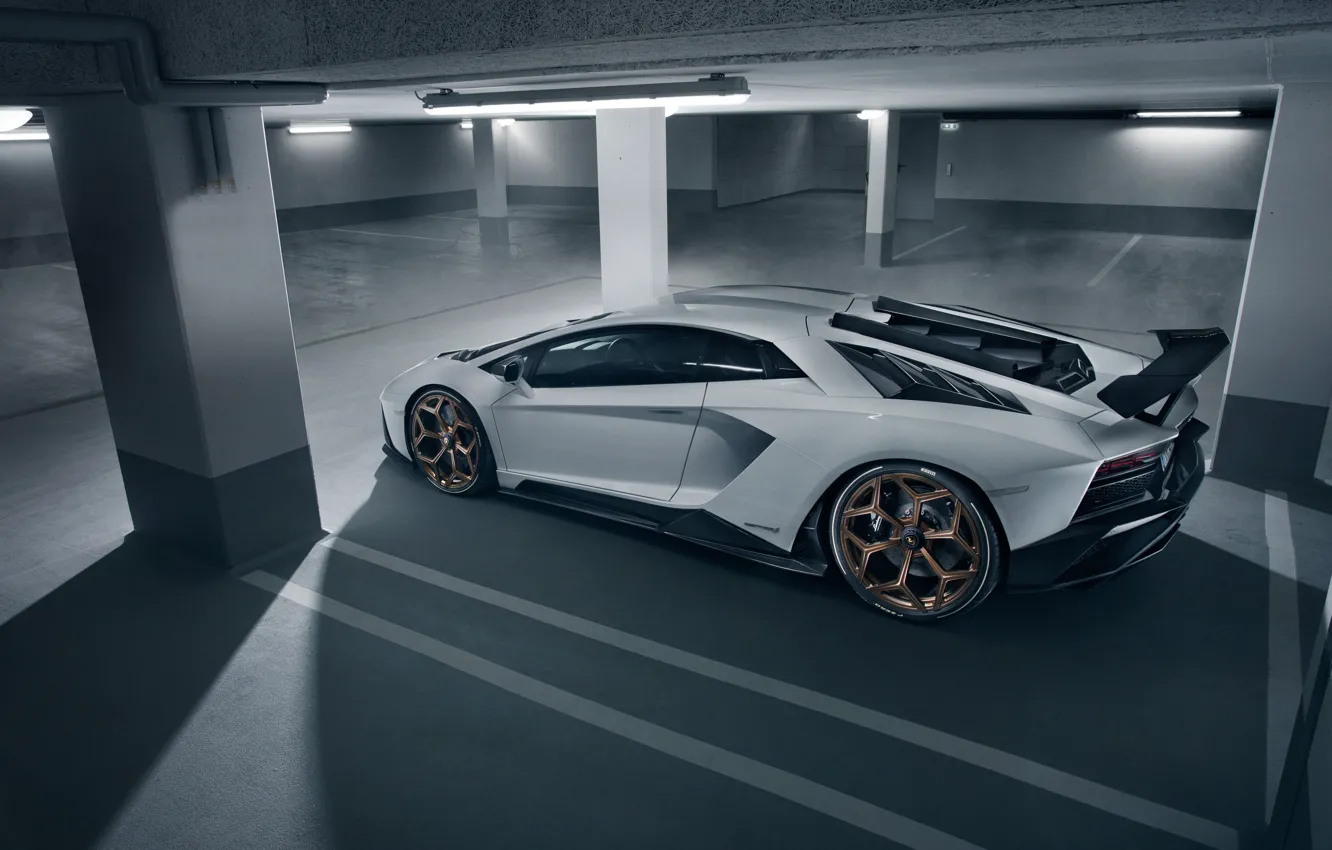 Фото обои Lamborghini, парковка, суперкар, вид сбоку, 2018, Novitec Torado, Aventador S