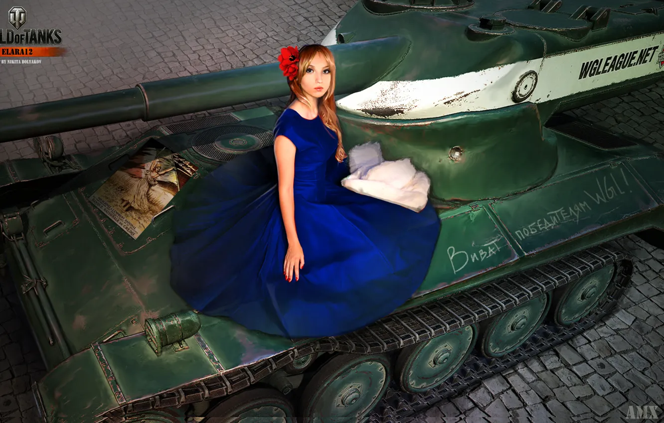 Фото обои девушка, Франция, платье, танк, girl, танки, WoT, Мир танков