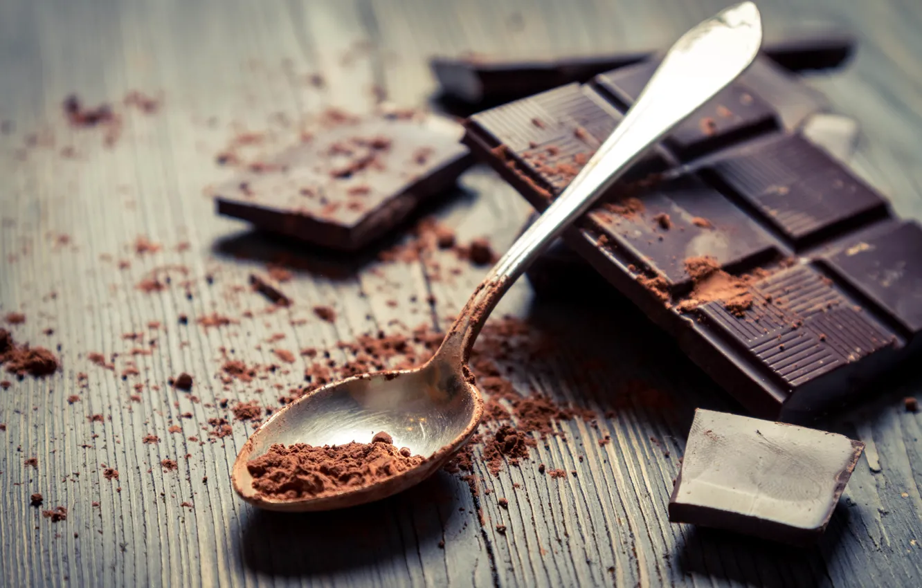 Фото обои плитка, шоколад, ложка, сладости, сладкое, какао