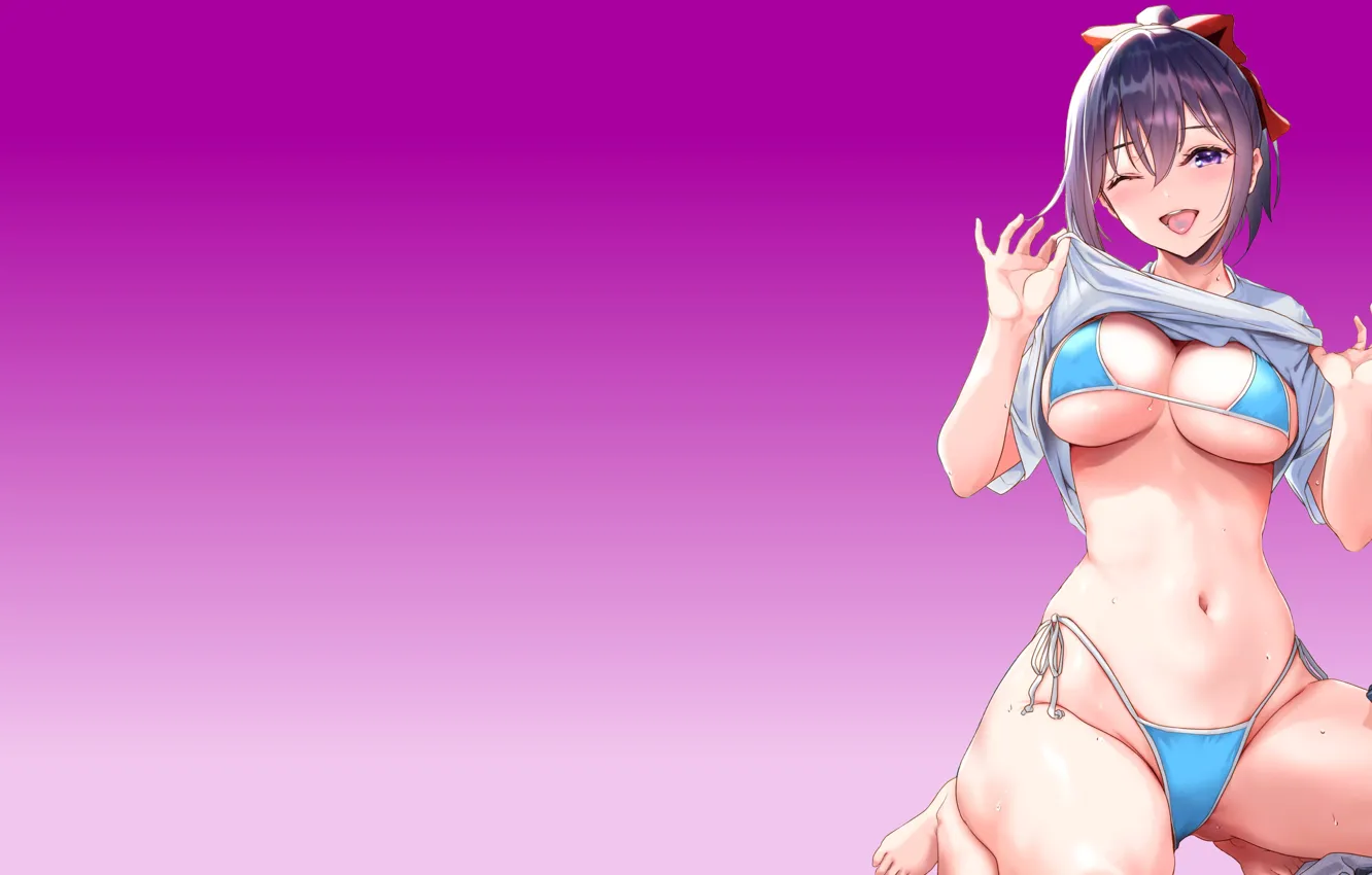 Фото обои kawaii, hot, sexy, beach, Anime, boobs, pretty, jeans. 