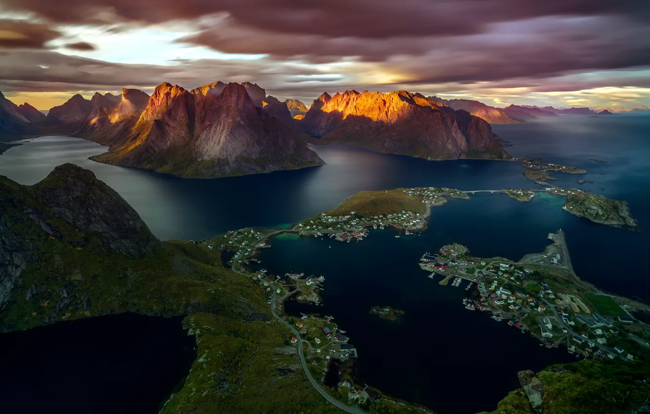 Фото обои небо, острова, горы, скалы, фьорды
