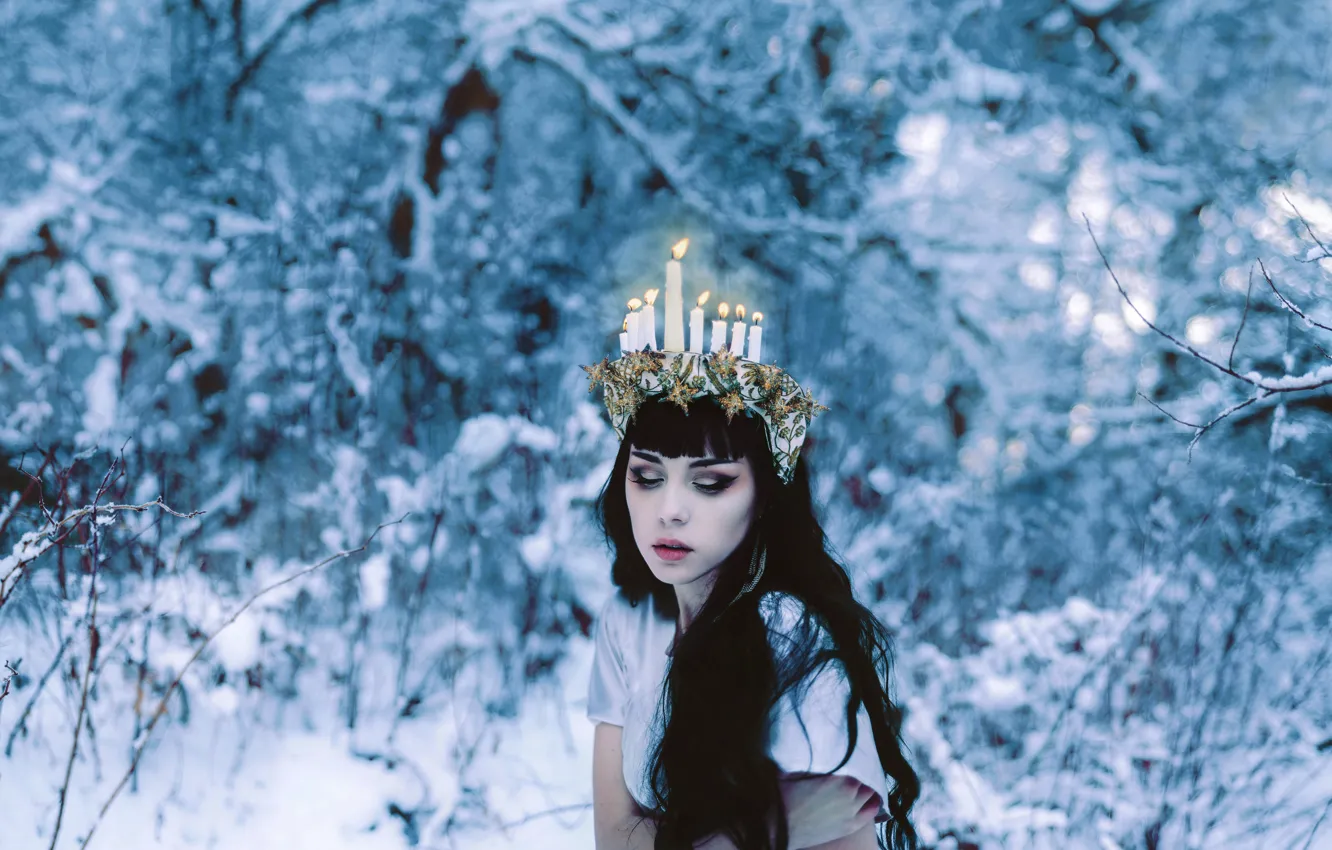 Фото обои зима, девушка, снег, стиль, портрет, фэнтези, образ, принцесса