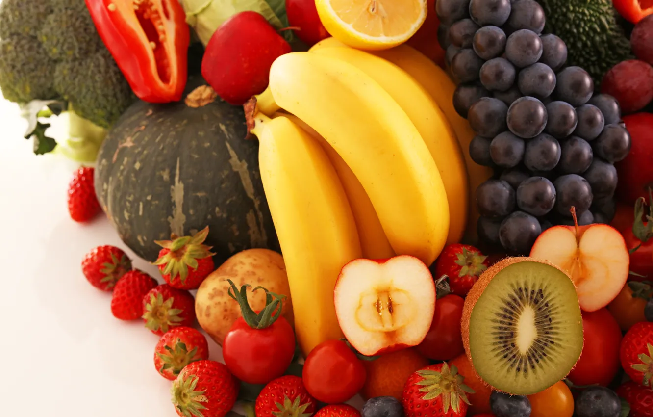 Фото обои виноград, бананы, фрукты, овощи