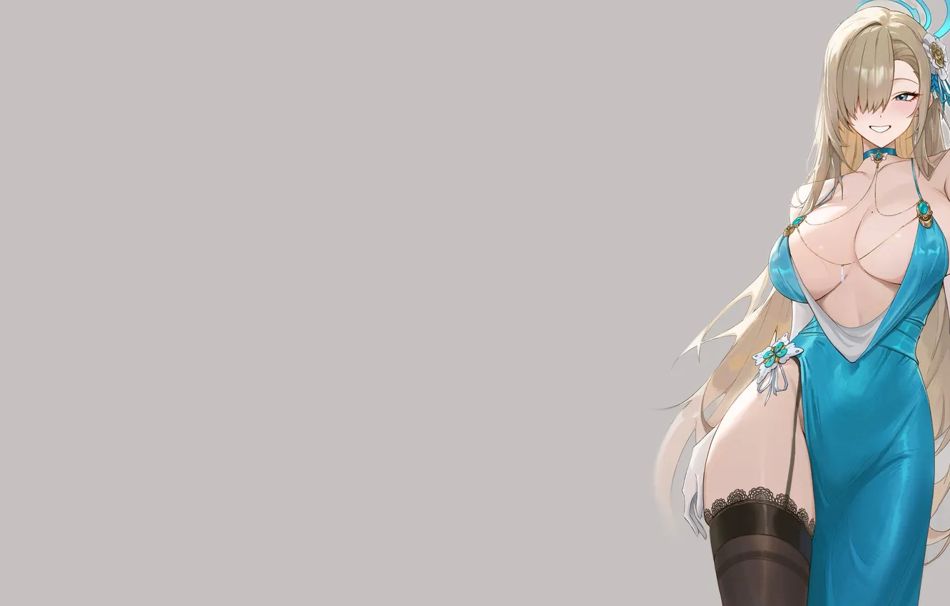 Фото обои girl, hot, cleavage, dress, boobs, blue, anime, blonde