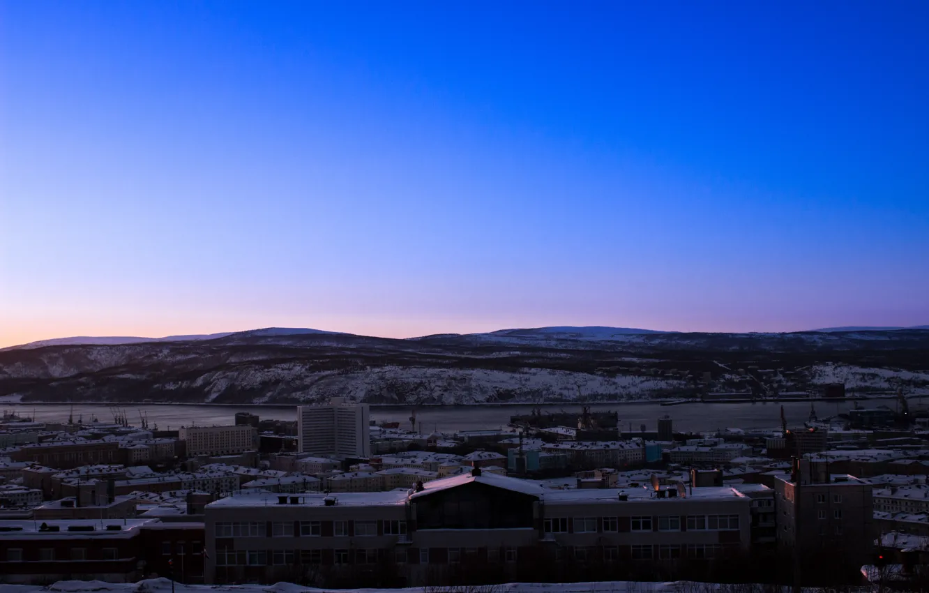 Фото обои небо, пейзаж, горы, city, город, настроения, сопки, Мурманск