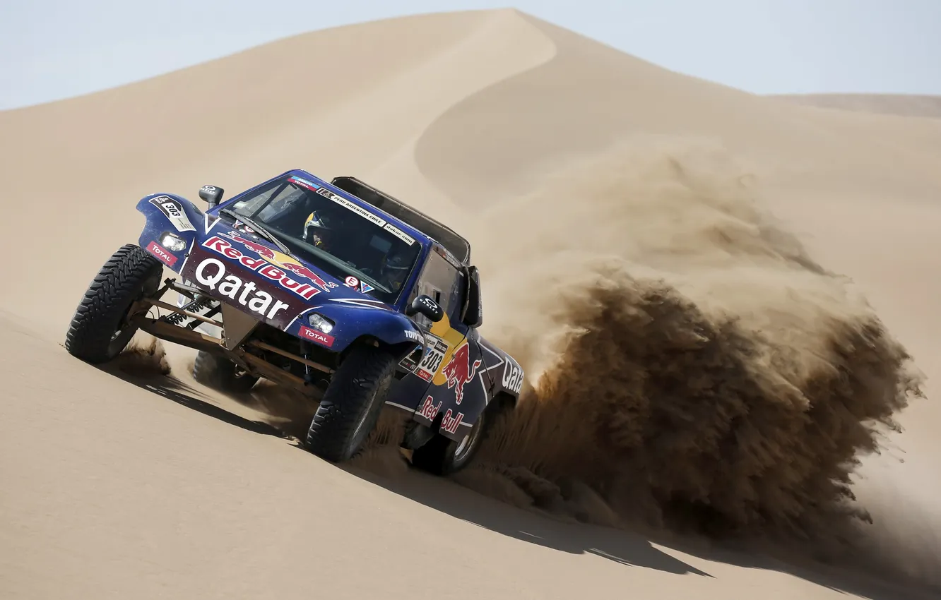 Фото обои Песок, Пустыня, Гонка, Red Bull, Rally, Dakar, Передок, Дюна