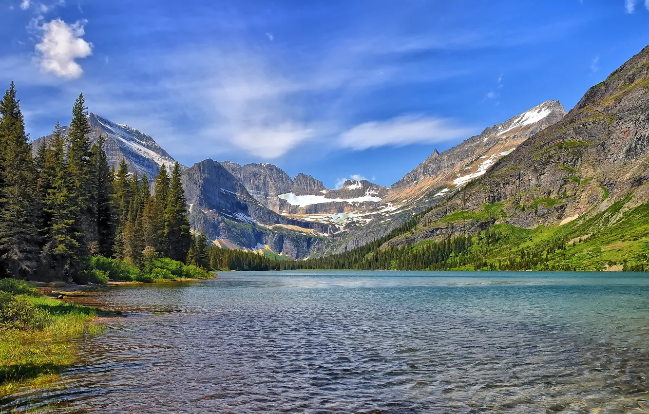 Фото обои горы, Монтана, Glacier National Park, Montana, Национальный парк Глейшер, Lake Josephine, Озеро Жозефина, Mount Gould