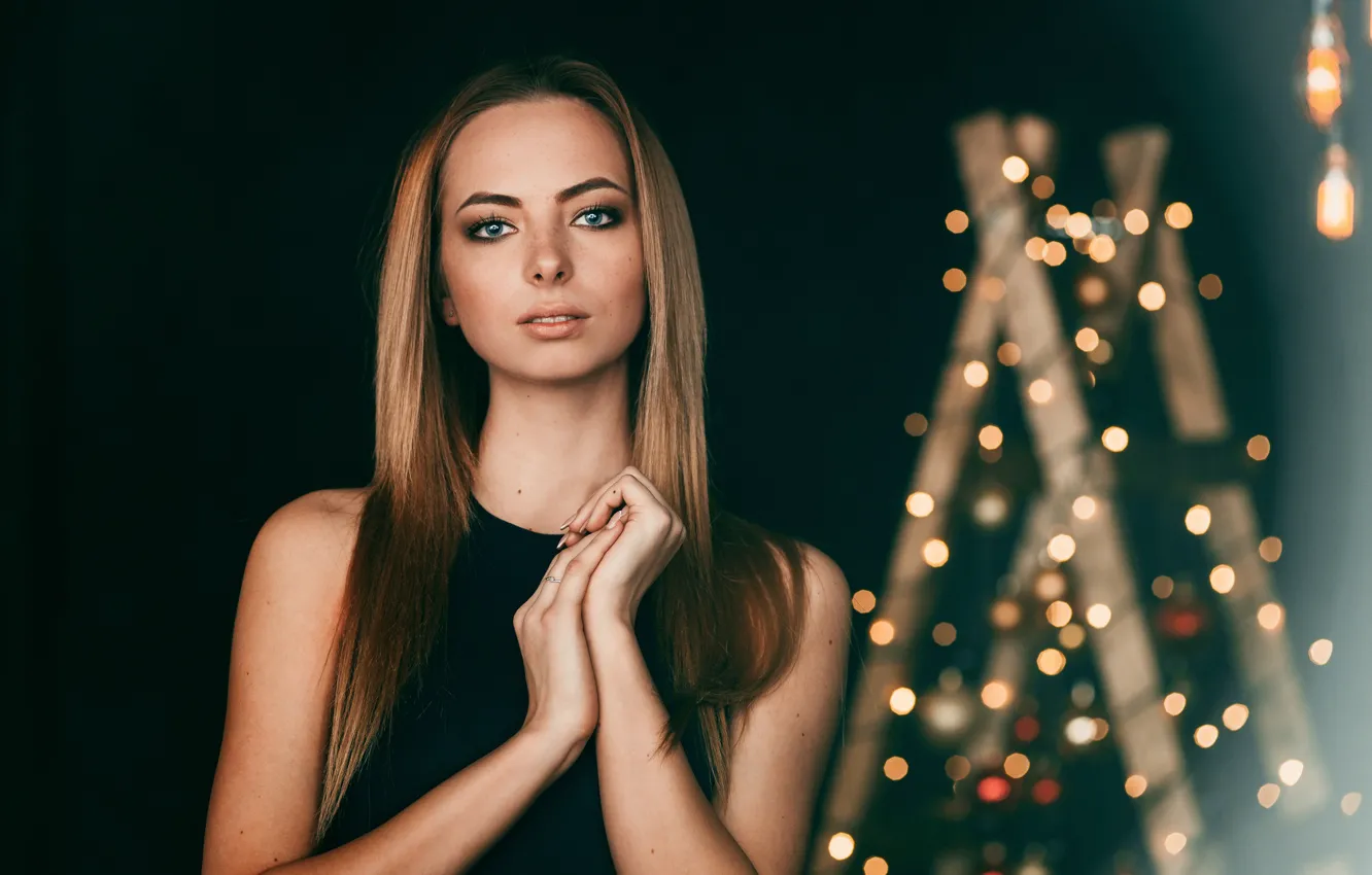 Фото обои взгляд, лицо, фон, модель, волосы, милашка