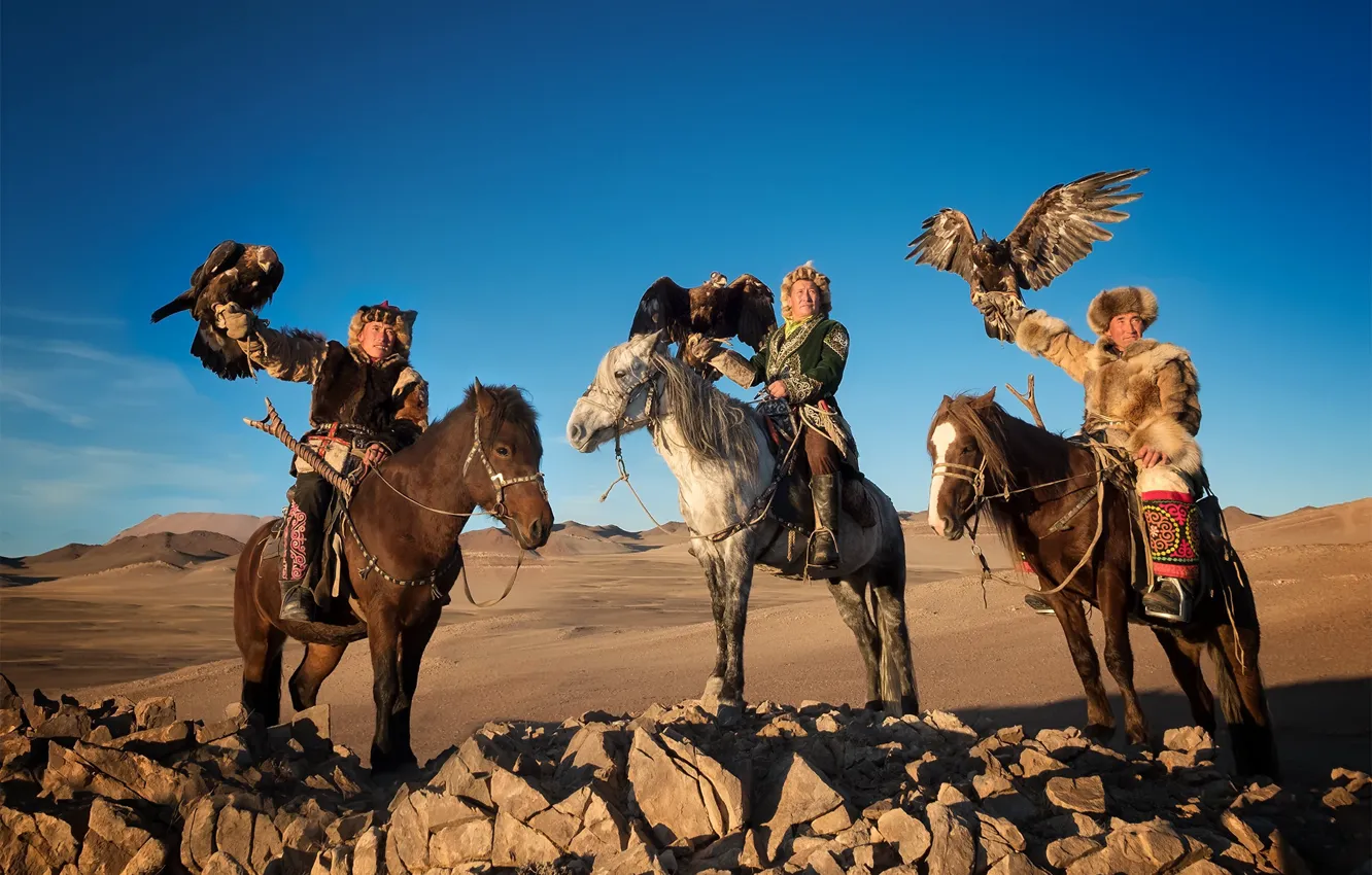 Фото обои охотники, Монголия, Праздник орла
