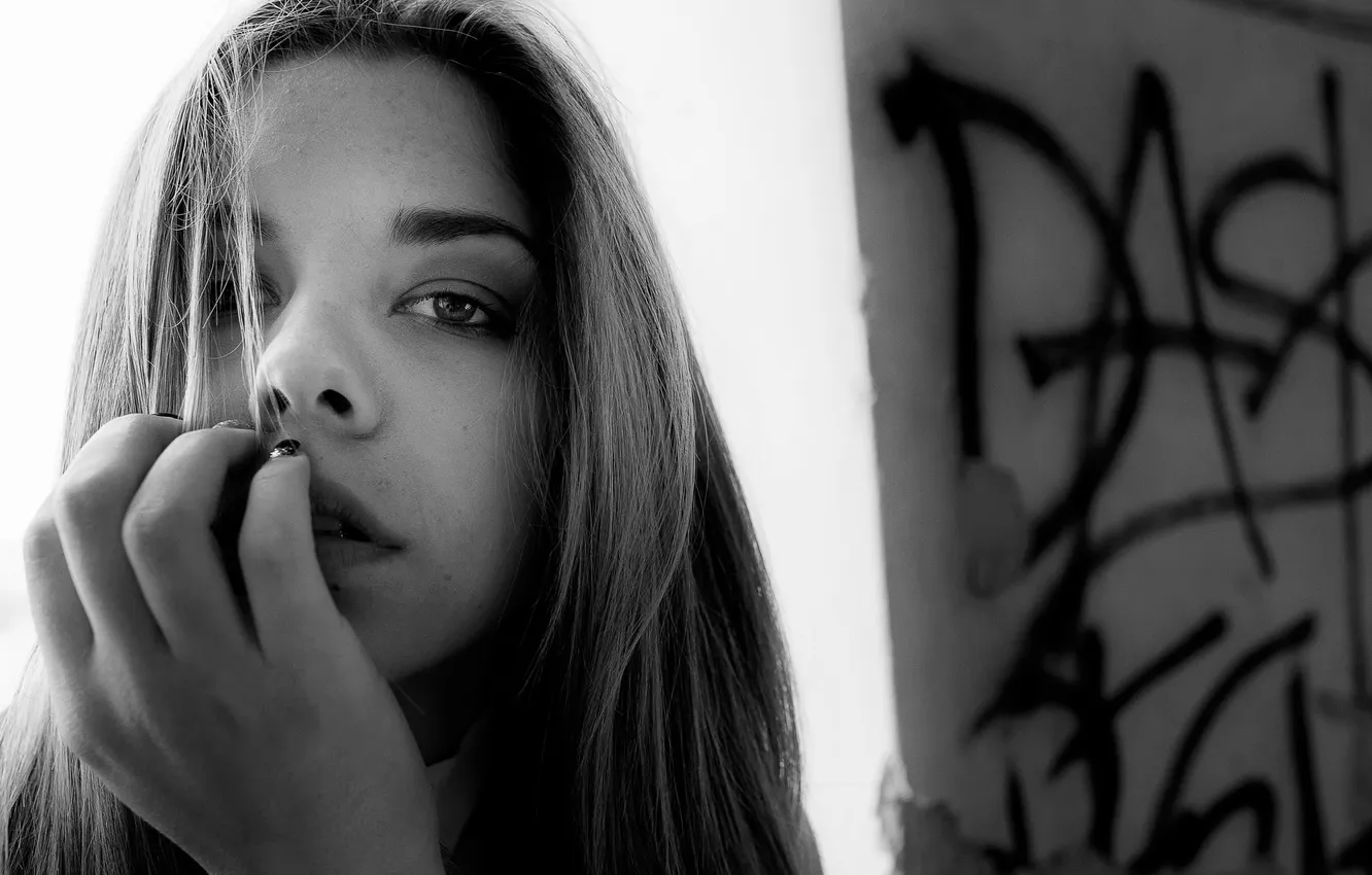 Фото обои взгляд, фон, портрет, чб фото